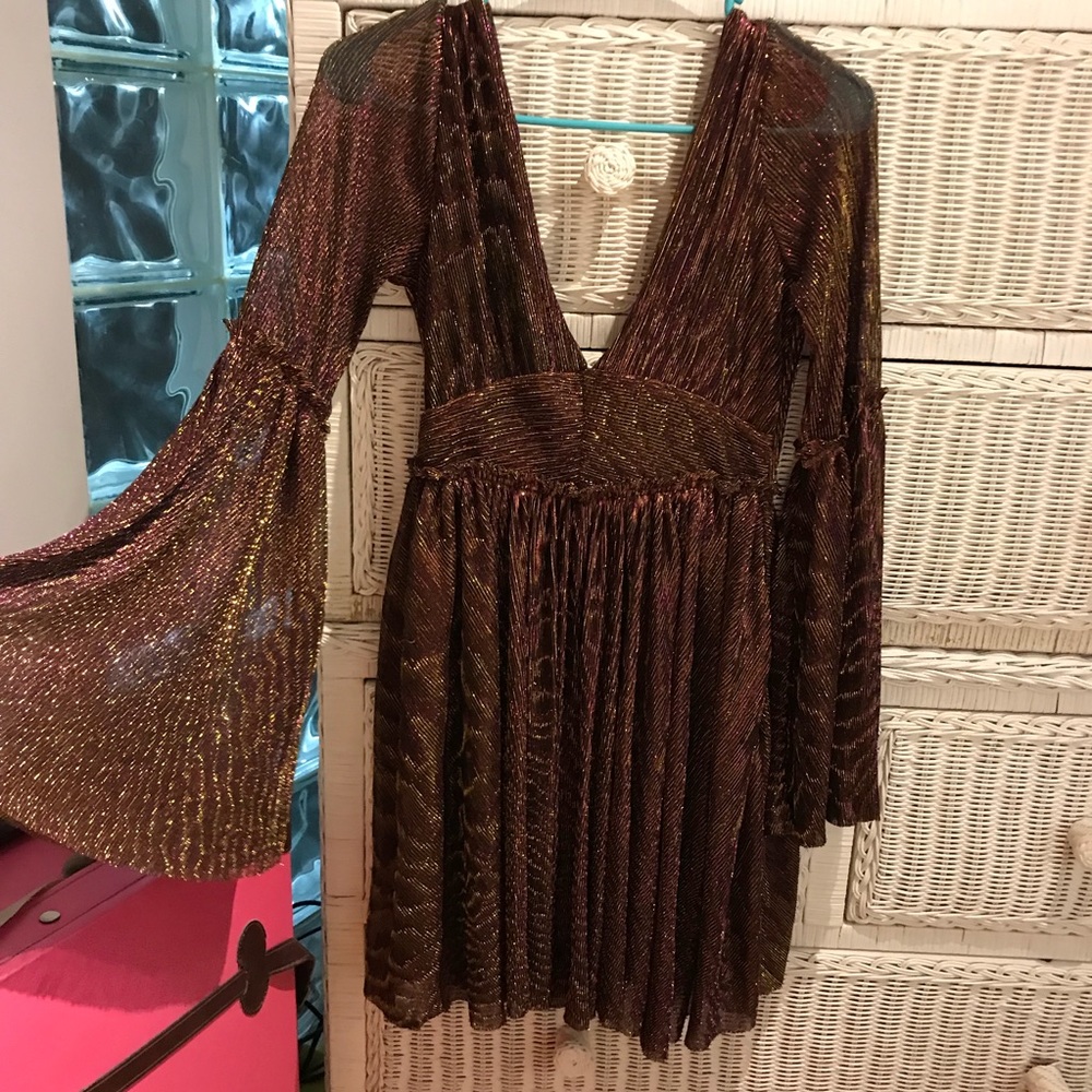 Urban Outfitters shimmer V neck bell sleeve dress